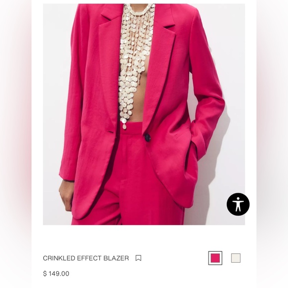 Zara Jackets & Blazers - Zara Fuchsia Pink Crinkled Effect Blazer Size Small NWT